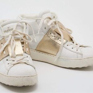 Valentino White and Gold Leather Sneakers